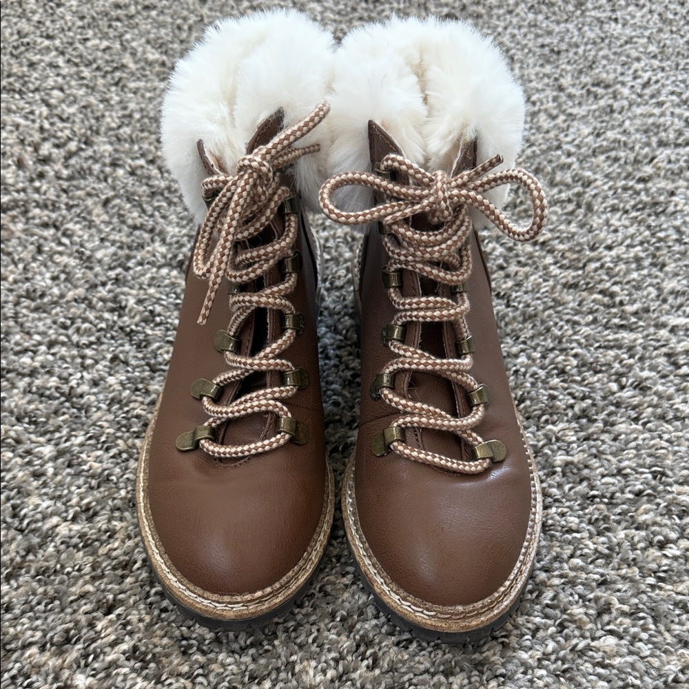 Express Brown Women's Boots with White Fur